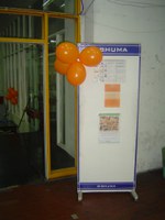 La decoración con globos naranjas (color del acceso abierto) y celestes (color de Memoria Académica) fue una idea de las "chicas fashion" de BIBHUMA